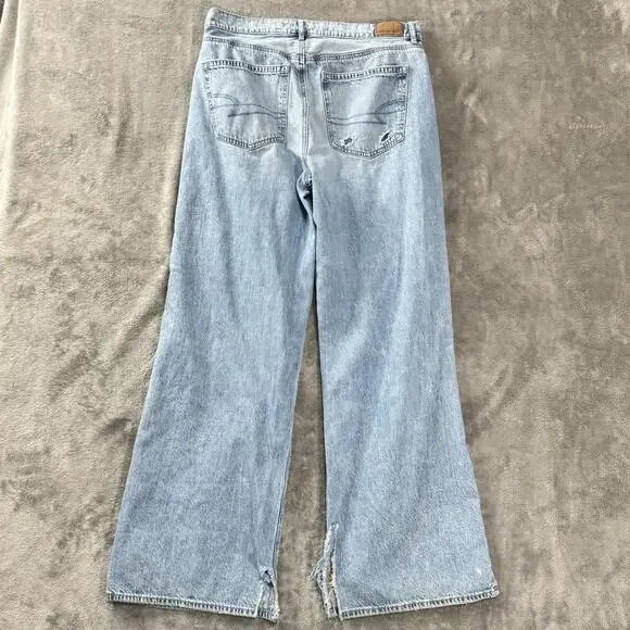 American Eagle Jeans Womens 8 Blue Super High Rise Baggy Wide Leg Ripped Denim - Picture 4 of 9